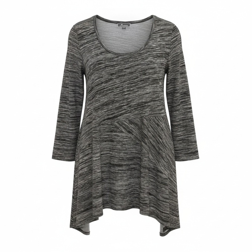 JM Collection Womens Space Dye Asymmetrical Handkerchief Hem Tunic Top Grey L